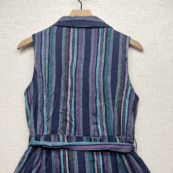 ANGIE Vertical Stripes Button Collared Mini Dress Women's L Large Hippie Belted - Picture 8 of 9